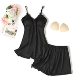 Suspender Shorts Suit With Chest Pad Silk Loungewear - NoirPyjamas